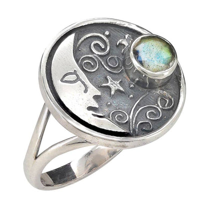 Faceted Labradorite Sterling Silver Moon Ring