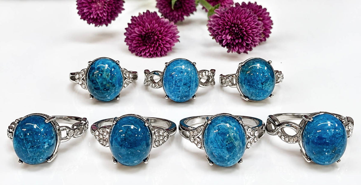 Natural Apatite Stainless Steel Ring 10x12mm Crystals