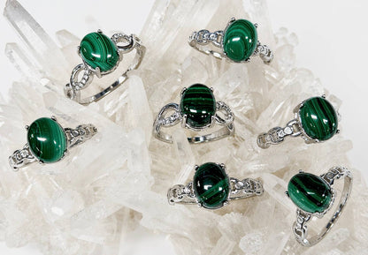 Natural Malachite Stainless Steel Rings