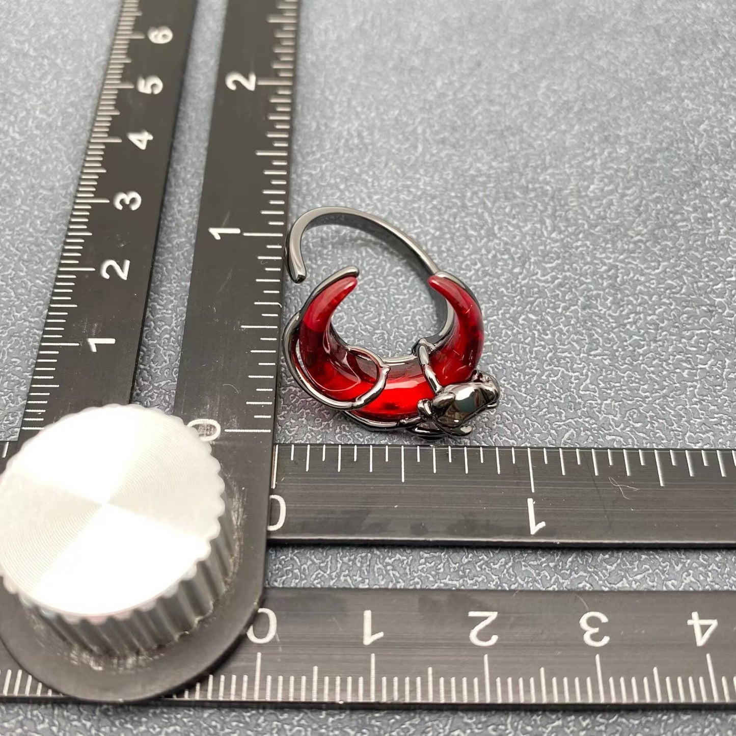 Gothic Rose Wrapped Red Crescent Moon Ring