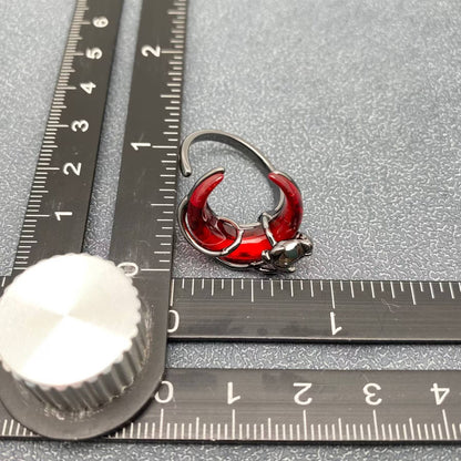Gothic Rose Wrapped Red Crescent Moon Ring