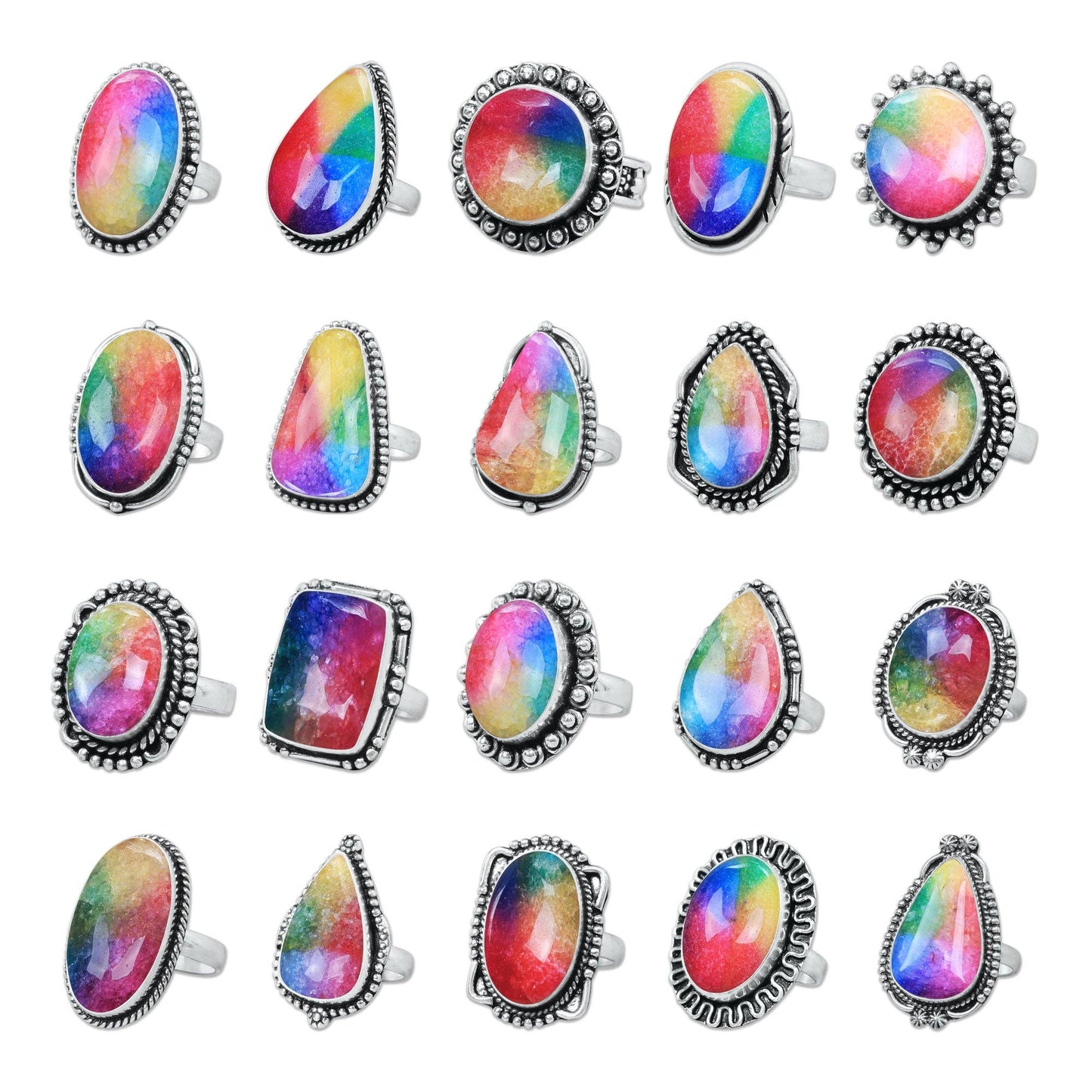 Rainbow Quartz Rings 🌈 Handmade & Silver-Plated, Colored Semiprecious Gemstone (US Sizes 6–10)