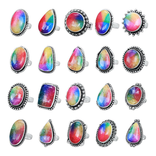Rainbow Quartz Rings 🌈 Handmade & Silver-Plated, Colored Semiprecious Gemstone (US Sizes 6–10)