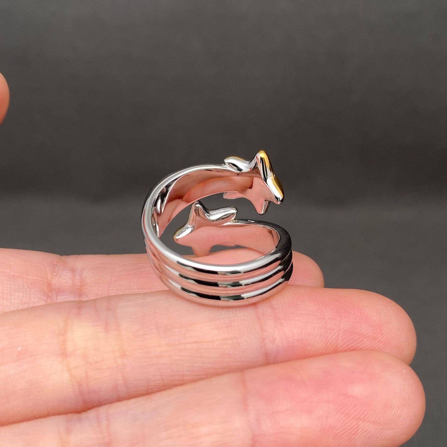 Two Tone Meteor 18K Gold Plated Stainless Steel Star Ring