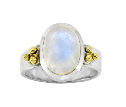 Rainbow Moonstone 925 Sterling Silver Solitaire Brass Accent