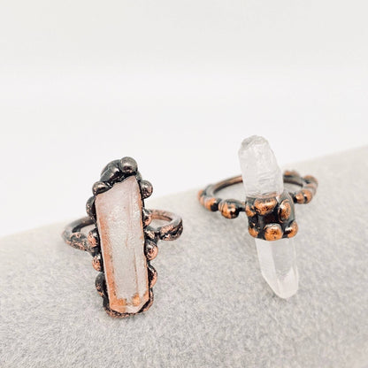 Clear Quartz Crystal Irregular Column Ring