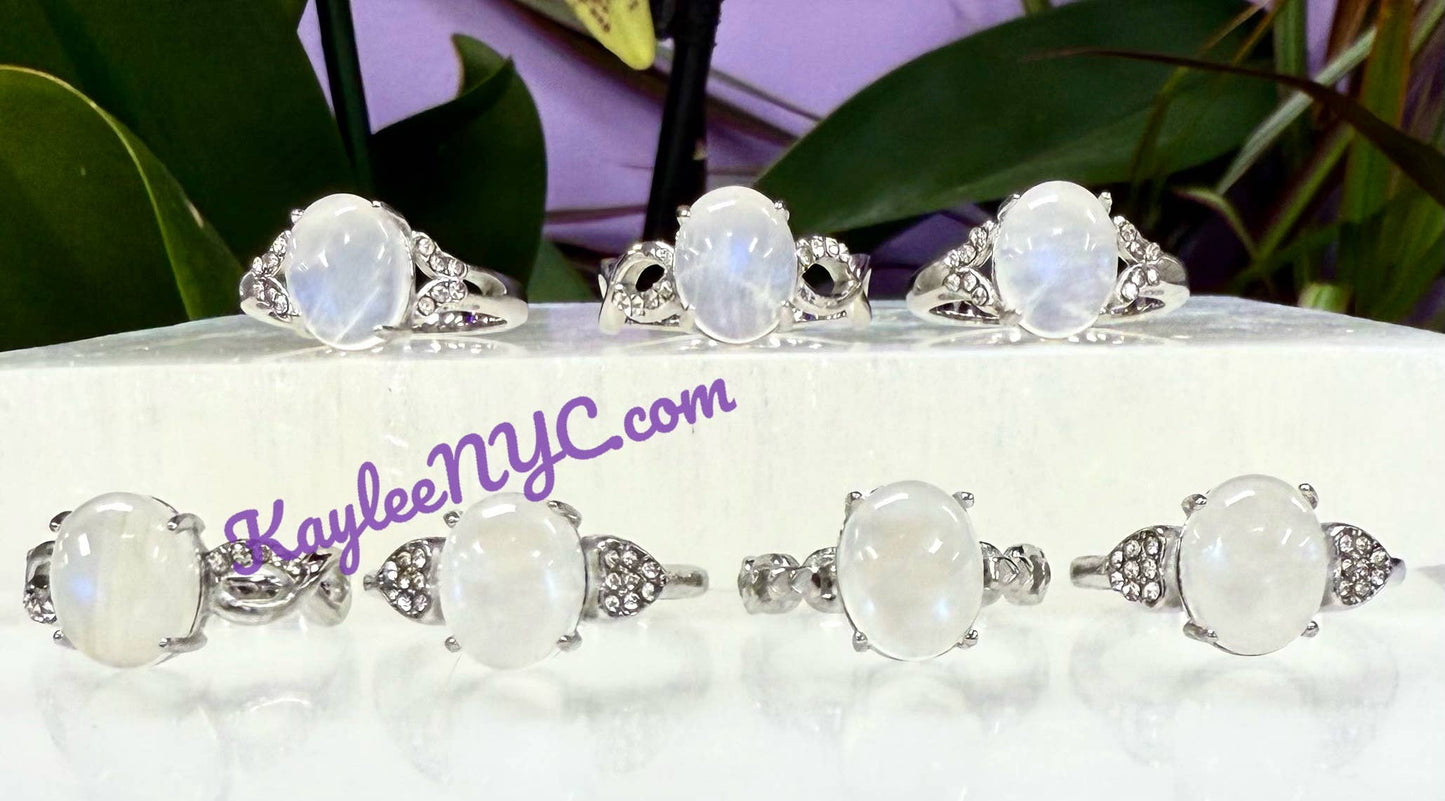 Natural Moonstone Stainless Steel Rings