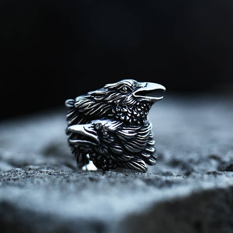 Double Raven Head Ring