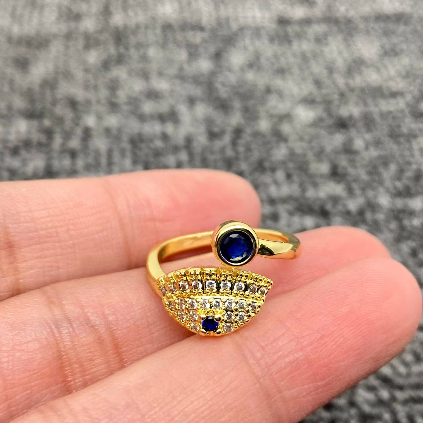 Enamel Rhinestone Turkish Evil Eye Golden Adjustable Rings