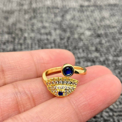 Enamel Rhinestone Turkish Evil Eye Golden Adjustable Rings