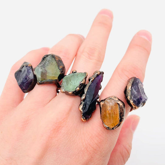 Natural Stone Irregular Fluorite Crystal Adjustable Ring