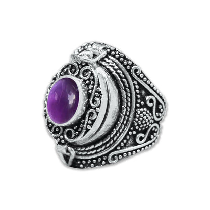 Handmade Silver-Plated Poison Rings with Semiprecious Gemstones