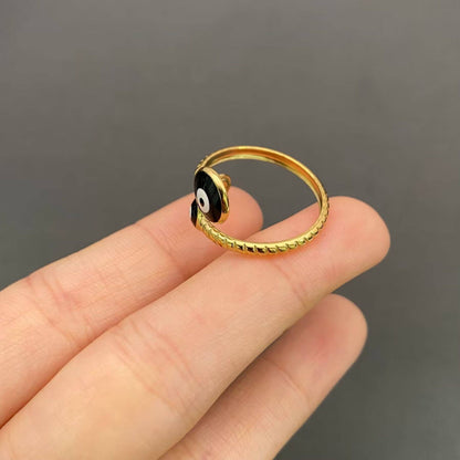 Black Enamel Evil Eye Ring ☆ Turkish Nazar Eye 🧿 18K Gold Plated Ring