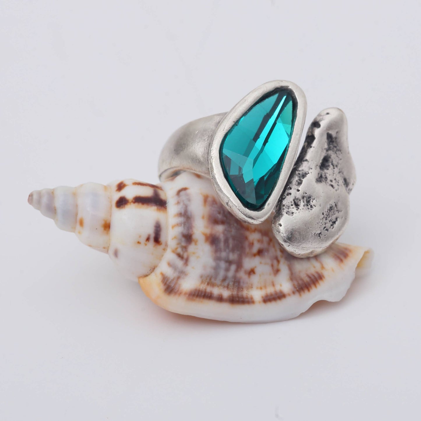 Handmade Peacock Green Swarovski Crystal ☆ 945 Silver Plate - Brass Ring