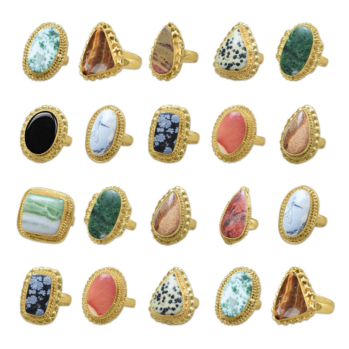 Semi-Precious Gemstone Rings ☆ Gold Overlay, Assorted Designs & Stones
