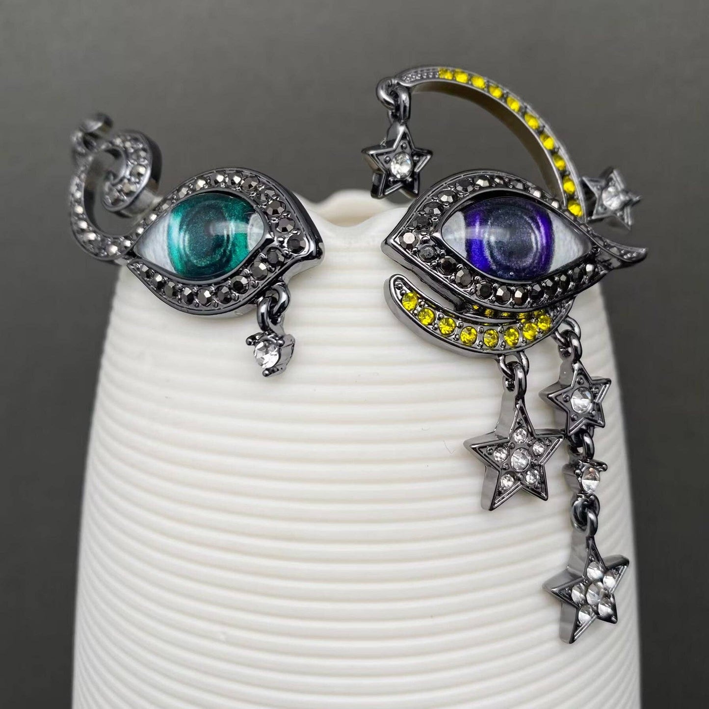 Vintage Style Rhinestone Inlaid Evil Eye Post Earrings