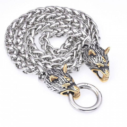 Rune Hammer Pendant Wolf Head Necklace