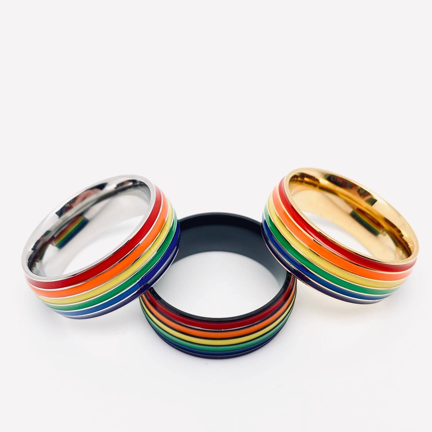 Rainbow Striped 🌈 Stainless Steel Pride Ring