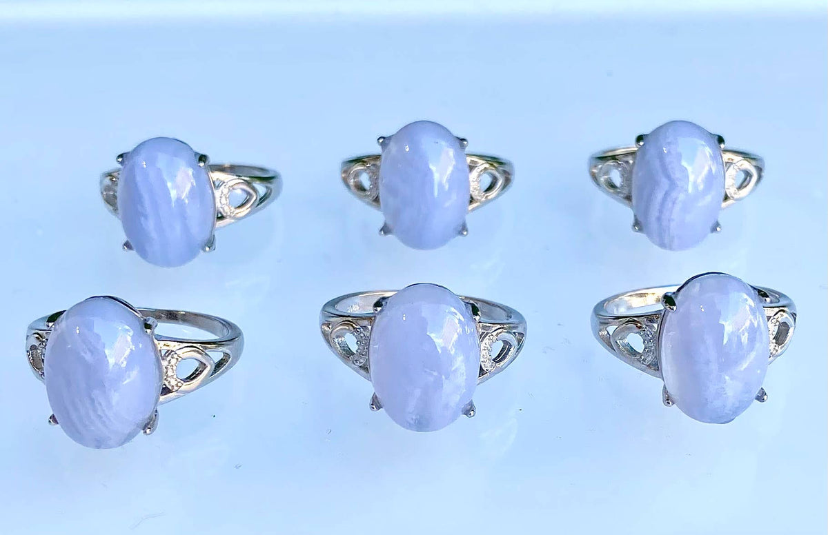 Natural Blue Lace White Bronze rings