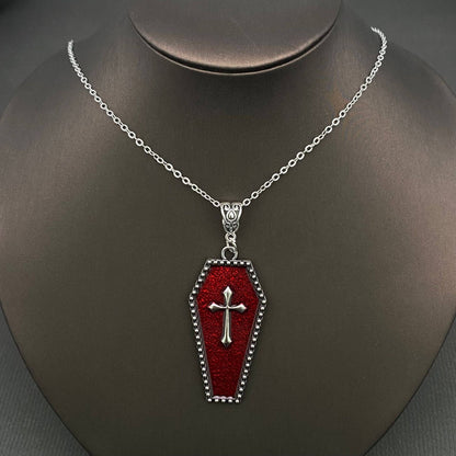 Gothic Enamel Coffin Charm Necklace