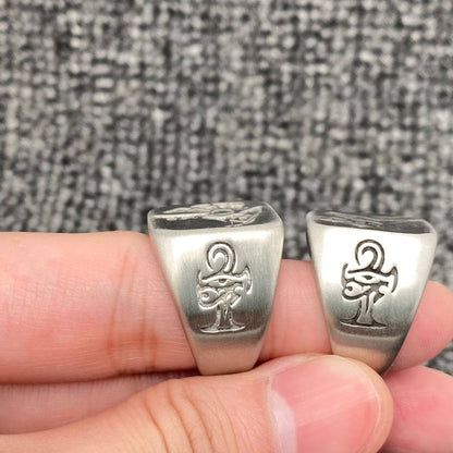 Egyptian Anubis & Horus Signet Stainless Steel Ring