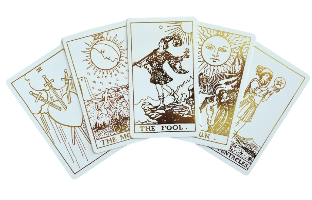 White Gold Tarot Deck & Guide | Classic Tarot Design and Gold Foil | 88 Page Guide