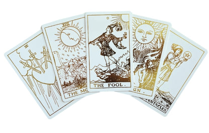 White Gold Tarot Deck & Guide | Classic Tarot Design and Gold Foil | 88 Page Guide