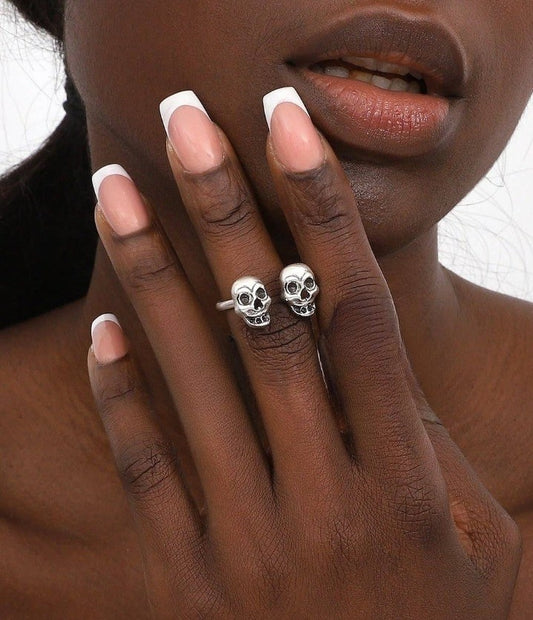 Double Skulls Adjustable Ring