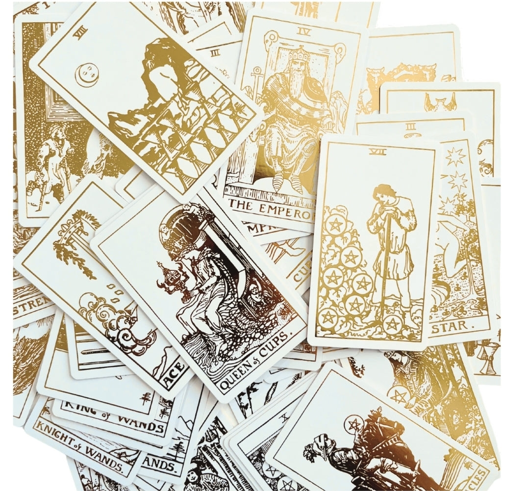 White Gold Tarot Deck & Guide | Classic Tarot Design and Gold Foil | 88 Page Guide