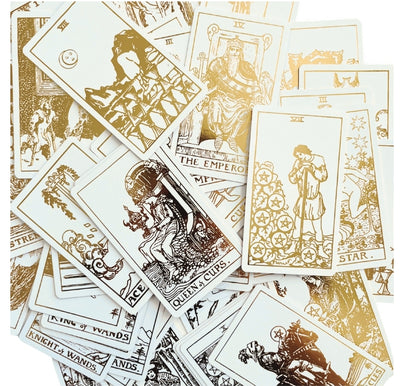 White Gold Tarot Deck & Guide | Classic Tarot Design and Gold Foil | 88 Page Guide