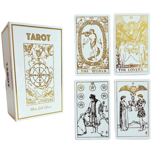 White Gold Tarot Deck & Guide | Classic Tarot Design and Gold Foil | 88 Page Guide